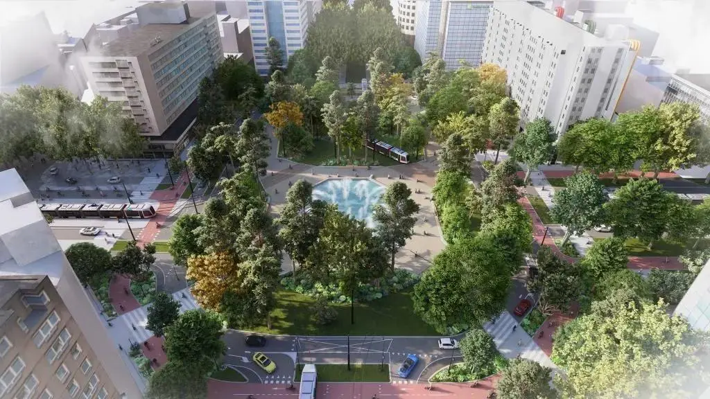 een impressie van het nieuwe hofplein van bovenaf gezien